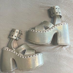 Demonia platform white hollagraphic heels